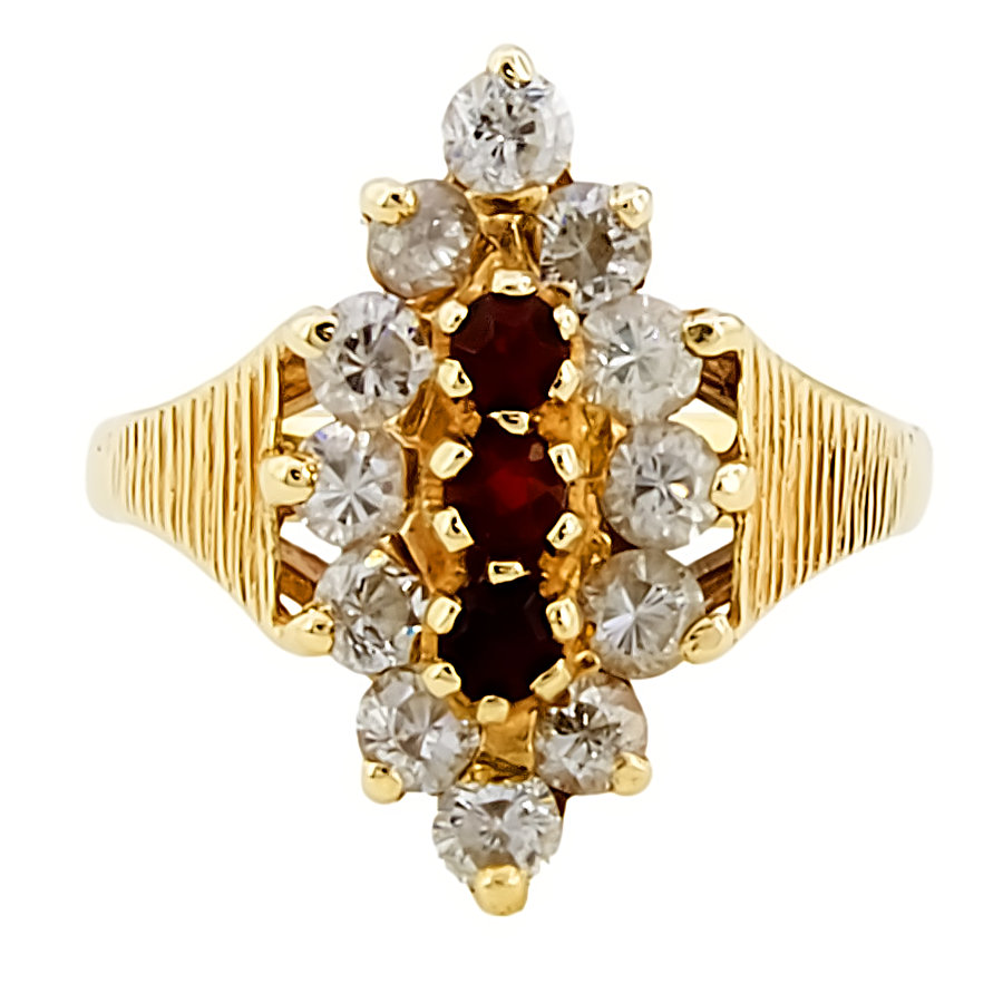 9ct Gold Garnet / Cubic Zirconia Cluster Ring Size I